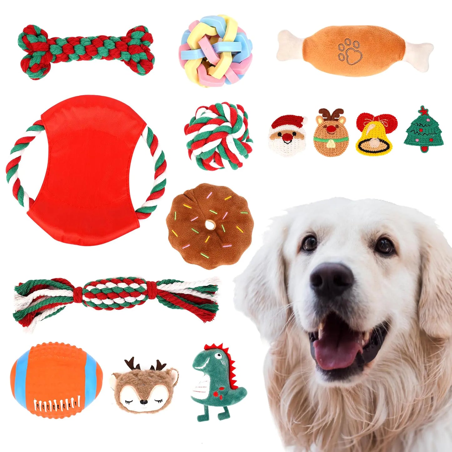 Dog toys and a Labrador