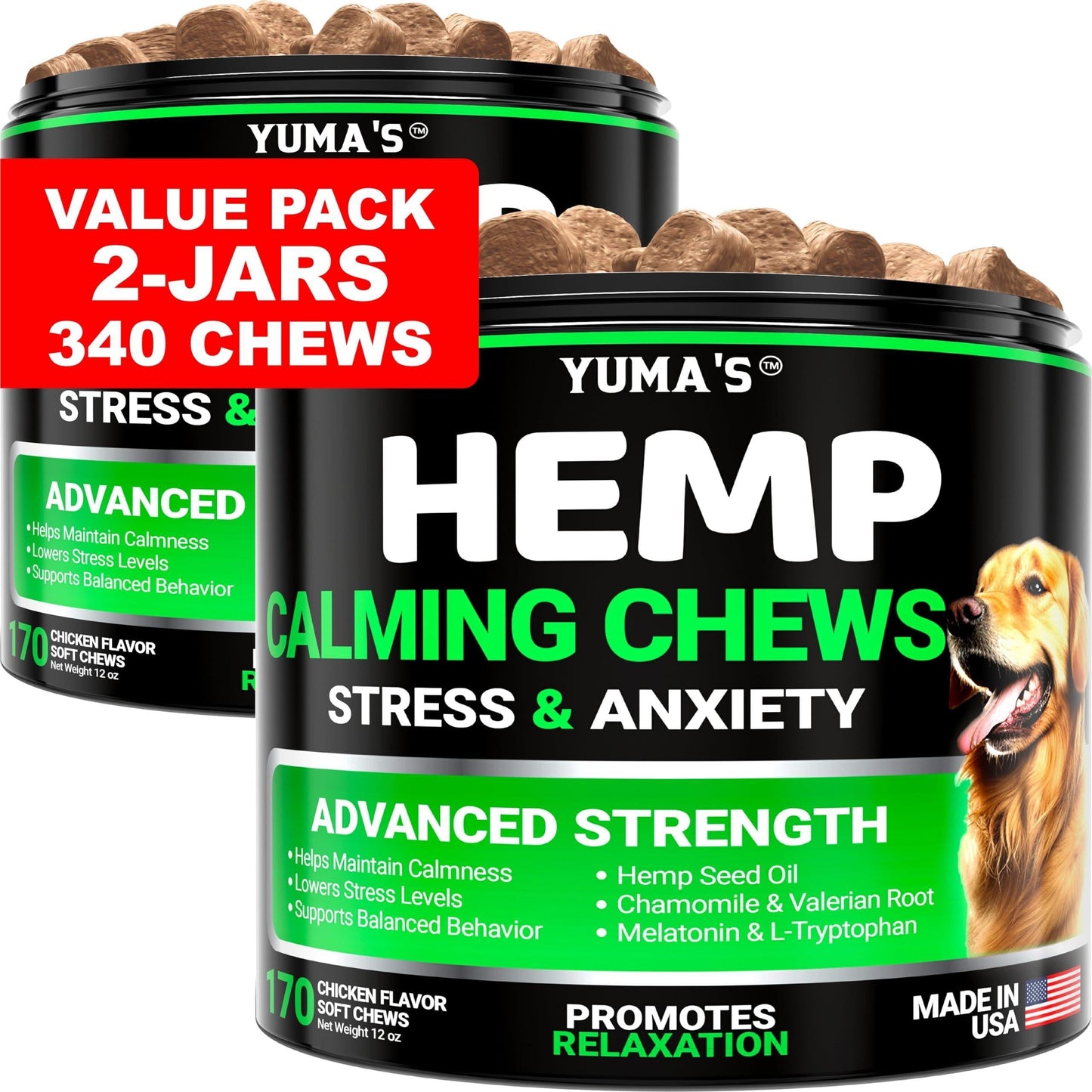 LOW STOCK - 2 Pack Hemp Calming Chews for Dogs Advanced Dog Calming Treats Dog Calming
