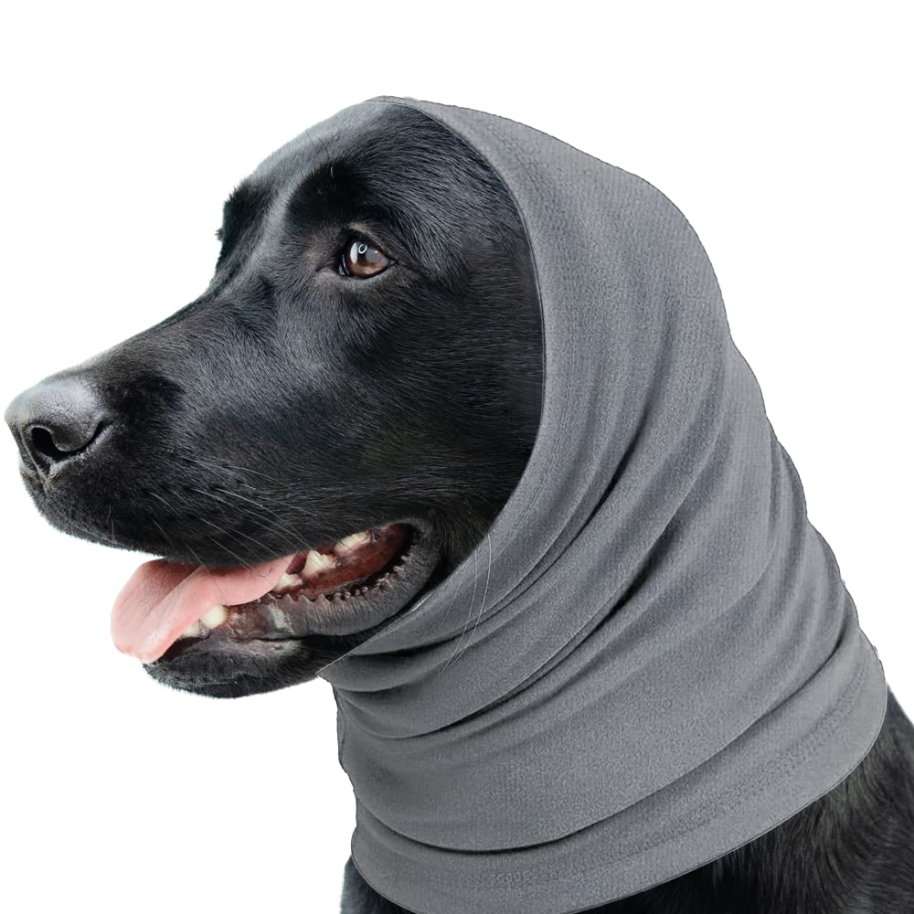 SIMENA No Shake Dog Ear Flap Wrap Stretchy Dog Ear Muffs Dog Ear Covers for Noise Ear Wraps for Dogs Head Wrap to Keep Your Dogs Ears Warm (Large (18-30" x 10") Grey)