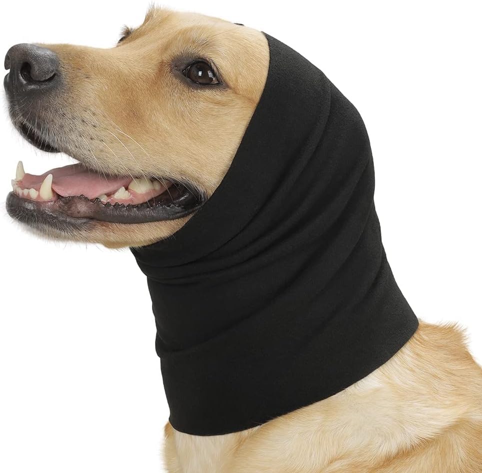 Generic Dog Ear Covers for Bath-Dog Quiet Ear Covers for Ear Protection-Calming Ear Muffs for Dogs/Cats- Hood for Anxiety Relief/Calming/Warm(Large) Black