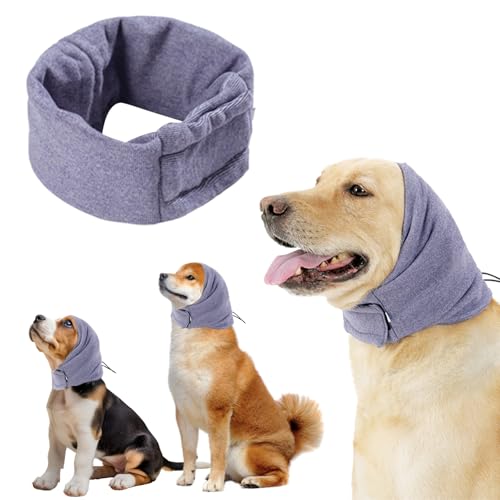 Yanmucy Dog Ear Muffs for Anxiety Relief Adjustable Dog Calming Hoodie Head Cover Pet Snood Neck and Ears Warmer for Reducing Noise Protection Anti-Scaring (Purple Small)
