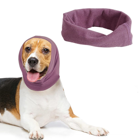 PETWIT Dog Ear Muffs for Noise Protection Dog Hood for Dogs & Cats Breathable Calming Band for Dogs & Cats Head Wrap with Anxiety Relief (Purple Middle)