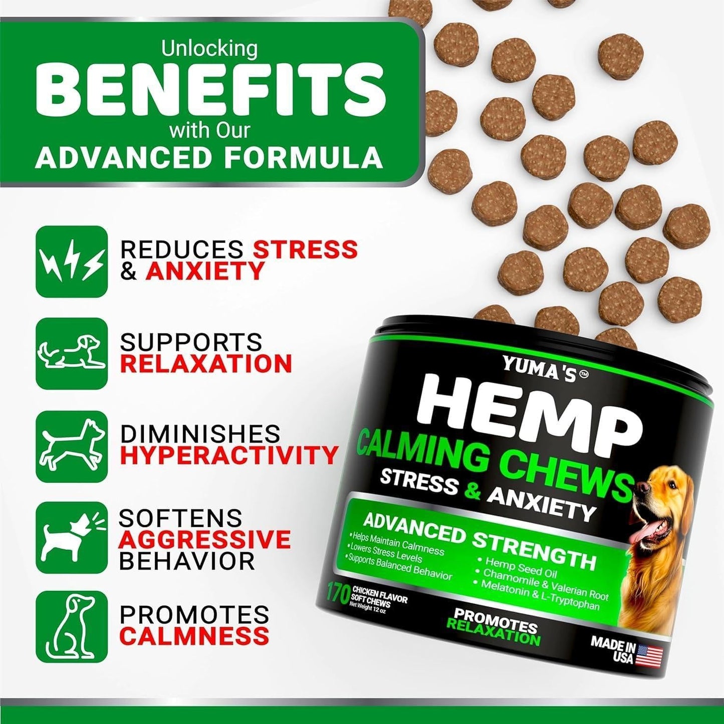 LOW STOCK - 2 Pack Hemp Calming Chews for Dogs Advanced Dog Calming Treats Dog Calming