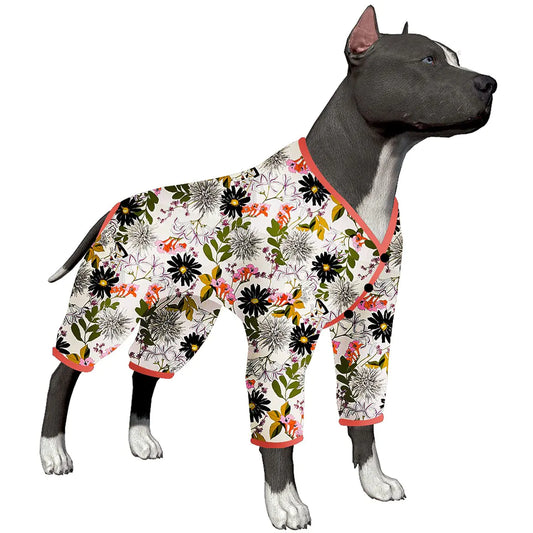 LovinPet Dog Body Suits After Surgery Large Breed - Pet Anxiety Relief Shirt Anti Licking Dog Onesie Lightweight Fabric Snapdragon Print Pjs for Large Dogs Dog Clothes for Pitbull2XL