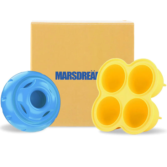 Blue ball and yellow silicone mold on a cardboard box with 'MARSDREAM' branding.