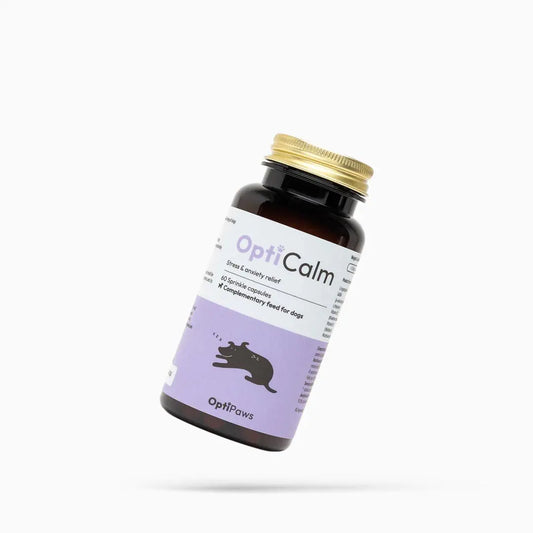 Bottle of OptiCalm on a white background