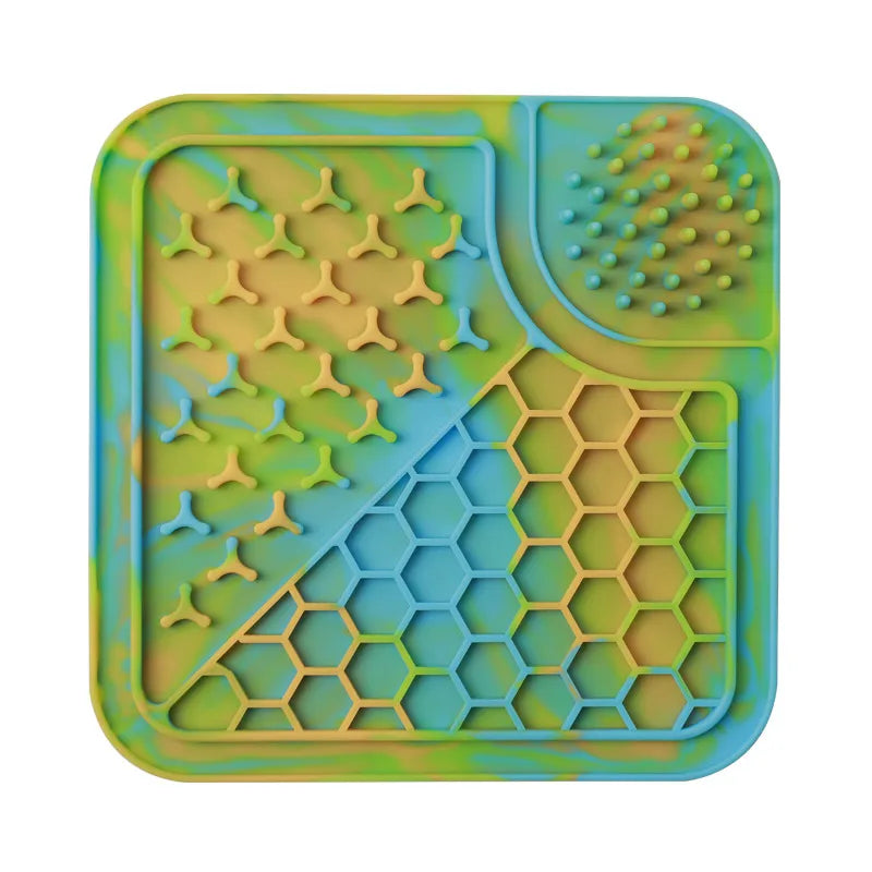 Colorful textured tray with various patterns on a white background