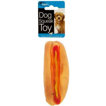 Dog squeak toy with packaging on a white background