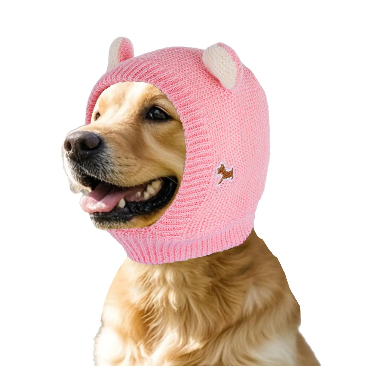 Dog Ear Muffs Noise Protection Knitted Dog Hats Pet Neck Ear Warmer for Winter Knitted Dog Cap for Anxiety Calm Down for Dog Cat(Pink One Size)