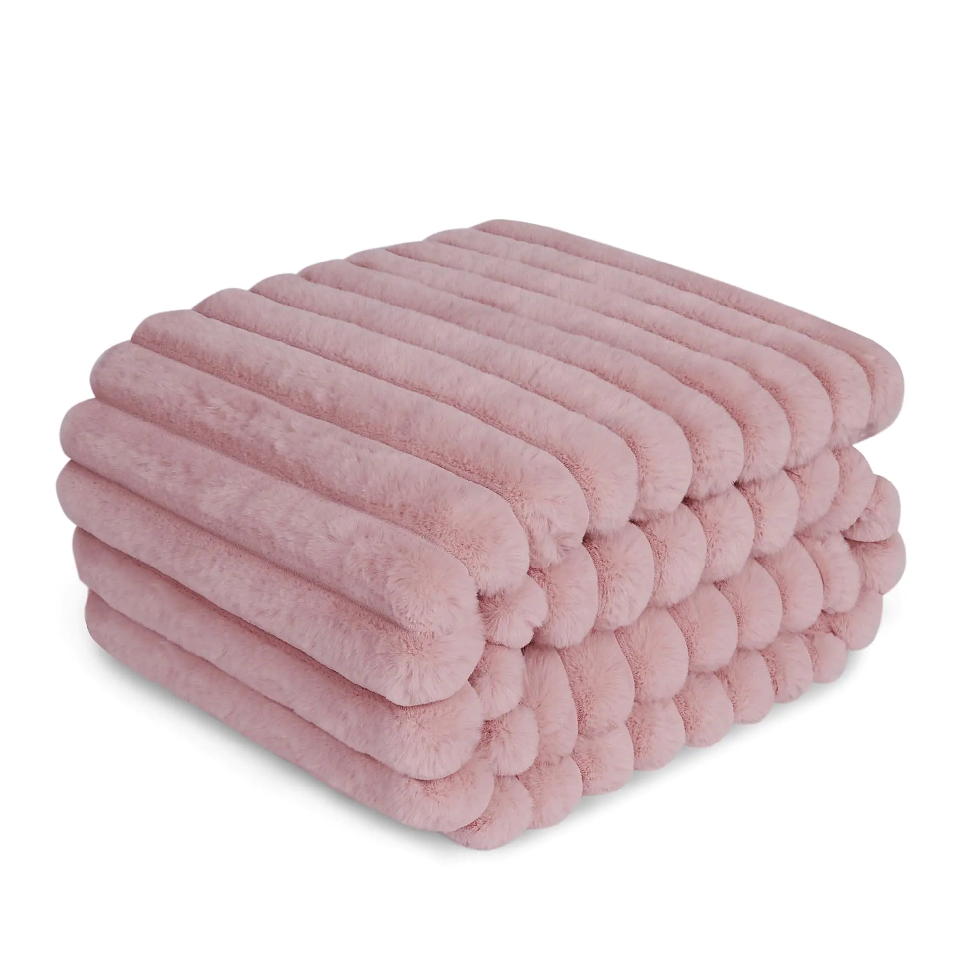 Pink textured blanket stacked on a white background