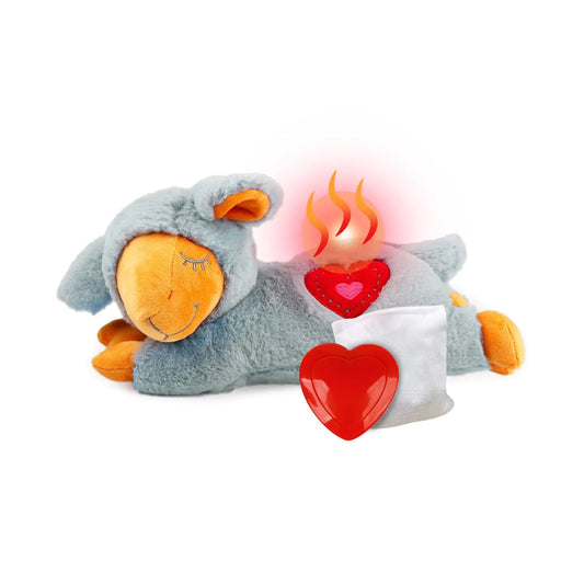 Plush toy with heart-shaped lights on a white background