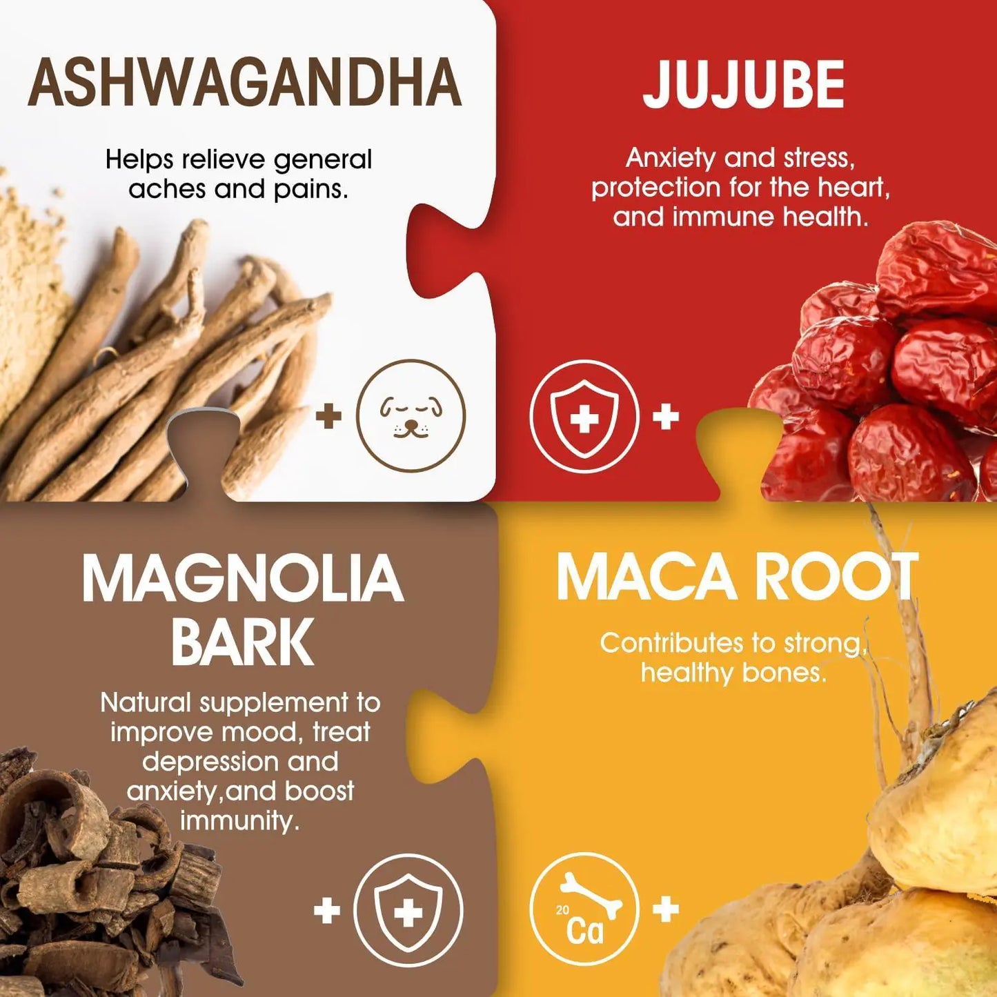 Supplement ingredients with text on a colorful background