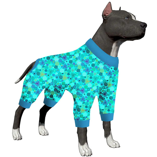 LovinPet Dog Sweatshirts for Large Dogs Boy - Pet Anxiety Calming ShirtAnti Licking Dog PajamasSea Plants Turquoise PrintLightweight Large Dog PjsDog Onesie for PartiesCampingTravelHome2XL