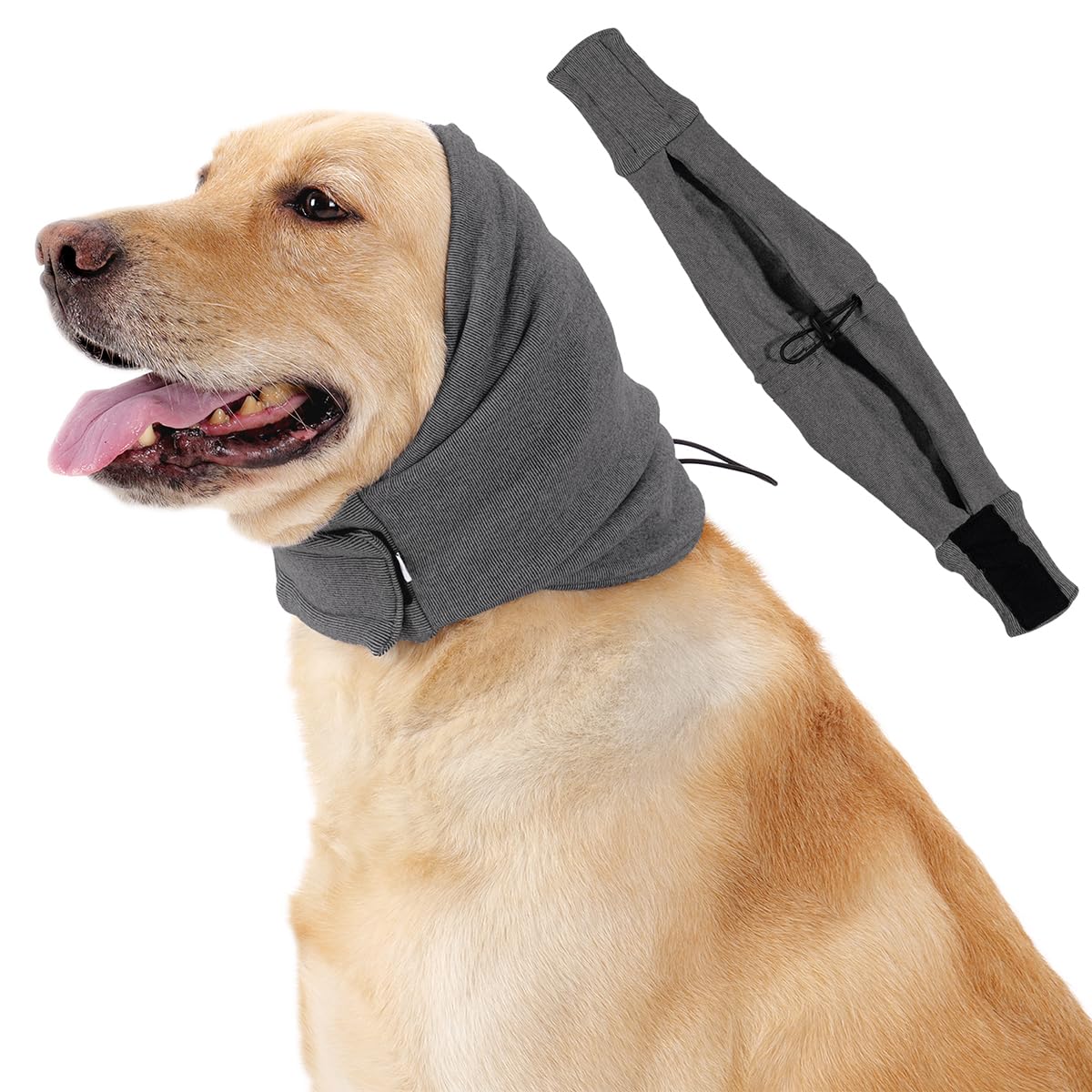 HEYWEAN Quiet Ears for Dogs Calming Headband with Ear Wraps for Anxiety Relief & Noise Protection Dog Ear Muffs for Grooming Bathing Grey Large