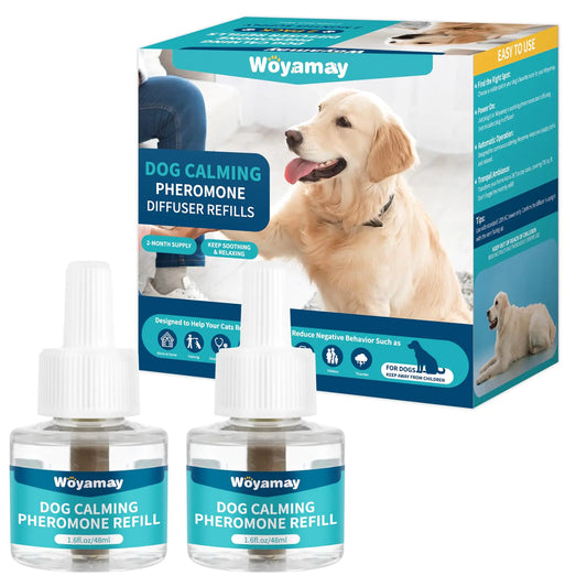 Woyamay dog calming pheromone diffuser refills with packaging on a white background
