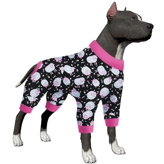 LovinPet Doberman Pajamas Anxiety Calming Dog Jumpsuit Lightweight Onesie Black Sheep Print Large Dog Pjs Long Sleeve Pullover for Dogs/Medium
