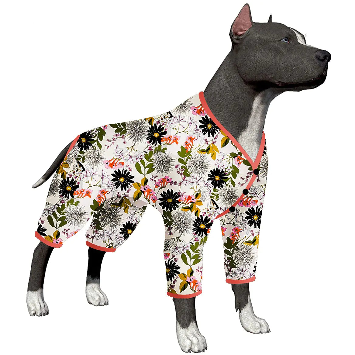 LovinPet Dog Body Suits After Surgery Large Breed - Pet Anxiety Relief Shirt Anti Licking Dog Onesie Lightweight Fabric Snapdragon Print Pjs for Large Dogs Dog Clothes for Pitbull2XL