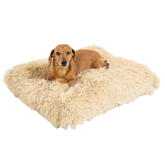 Orthopedic Shag Dog Mat – Calming Cushion (Small, Taupe)
