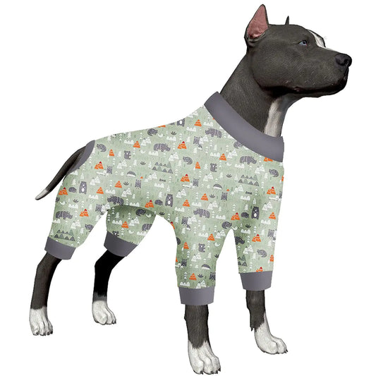 LovinPet Doberman Pajamas - Anxiety Calming Dog Pajamas Lightweight Stretchy Fabric Sage Animal Print Dog Pjs 4 Legged Style Pullover Dog Onesies for Boy or Girl Dog Silver Grey XXL